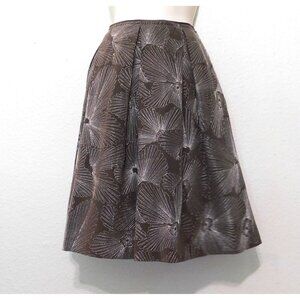 Talbots Skirt Womens 10P Petites Brown Pleated Floral Embroidery Pockets Silk